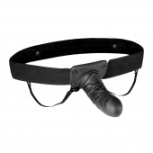 Чёрный полый страпон с вибрацией Unisex Vibrating Hollow Strap-On - 14 см. - Lux Fetish - купить с доставкой в Орехово-Зуево
