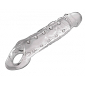 Прозразная закрытая насадка на пенис с поддержкой мошонки Clearly Ample Penis Enhancer - 22 см. - XR Brands - в Орехово-Зуево купить с доставкой