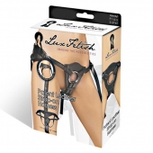 Черные трусики для страпона из патентованной кожи - Lux Fetish - купить с доставкой в Орехово-Зуево