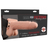 Телесный перезаряжаемый вибрострапон 7  Hollow Rechargeable Strap-on with Balls - 20,3 см. - Pipedream - купить с доставкой в Орехово-Зуево
