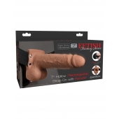 Кофейный перезаряжаемый вибрострапон 7  Hollow Rechargeable Strap-on with Balls - 20,3 см. - Pipedream - купить с доставкой в Орехово-Зуево