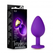 Фиолетовая анальная пробка Bling Plug Medium с золотистым стразом - 8,3 см. - Blush Novelties - купить с доставкой в Орехово-Зуево