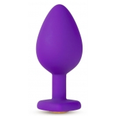 Фиолетовая анальная пробка Bling Plug Medium с золотистым стразом - 8,3 см. - Blush Novelties - купить с доставкой в Орехово-Зуево