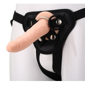 Телесный страпон на черных трусиках STRAP ON REAL DILDO - 20 см. - Dream Toys - купить с доставкой в Орехово-Зуево