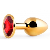 Золотистая анальная пробка с красным стразом - 7,2 см. - Anal Jewelry Plug - купить с доставкой в Орехово-Зуево
