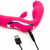 Ярко-розовый безремневой страпон Rechargeable Vibrating Strapless Strap-On - Happy Rabbit - купить с доставкой в Орехово-Зуево