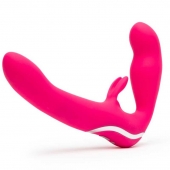 Ярко-розовый безремневой страпон Rechargeable Vibrating Strapless Strap-On - Happy Rabbit - купить с доставкой в Орехово-Зуево