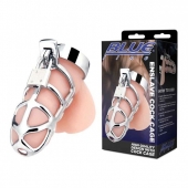 Серебристая металлическая клетка для члена с замком Enslave Cock Cage - BlueLine - купить с доставкой в Орехово-Зуево