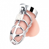 Серебристая металлическая клетка для члена с замком Enslave Cock Cage - BlueLine - купить с доставкой в Орехово-Зуево