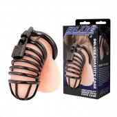 Черная металлическая клетка с замком Deluxe Chastity Cage - BlueLine - купить с доставкой в Орехово-Зуево