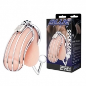 Серебристая металлическая клетка с анальным стимулятором Cock Cage - BlueLine - купить с доставкой в Орехово-Зуево