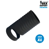 Черная открытая насадка на пенис с кольцом для мошонки XL-size - 8,9 см. - Sex Expert - в Орехово-Зуево купить с доставкой