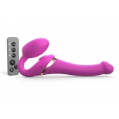 Ярко-розовый безремневой страпон Multi Orgasm Size S с клиторальной стимуляцией - Strap-on-me - купить с доставкой в Орехово-Зуево