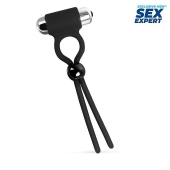 Черное эрекционное кольцо-лассо с вибрацией - Sex Expert - в Орехово-Зуево купить с доставкой