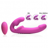 Розовый безремневой страпон с вибрацией и функцией расширения Inflatable Ergo-Fit Strapless Strap-On - XR Brands - купить с доставкой в Орехово-Зуево