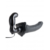 Черный страпон с вагинальной пробкой Deluxe Vibrating Penetrix Strap-On - 19 см. - Pipedream - купить с доставкой в Орехово-Зуево