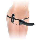 Черный страпон с вагинальной пробкой Deluxe Vibrating Penetrix Strap-On - 19 см. - Pipedream - купить с доставкой в Орехово-Зуево