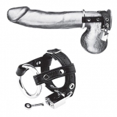 Утяжка на пенис на замочке Duo Cock And Ball Lock - BlueLine - купить с доставкой в Орехово-Зуево