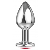 Большая серебристая анальная пробка Diamond Red Sparkle Large с красным кристаллом - 8 см. - Lola Games - купить с доставкой в Орехово-Зуево