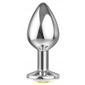 Большая серебристая анальная пробка Diamond Yellow Sparkle Large с жёлтым кристаллом - 8 см. - Lola Games - купить с доставкой в Орехово-Зуево