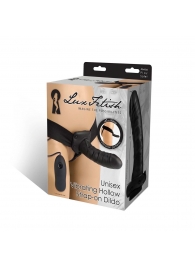 Чёрный полый страпон с вибрацией Unisex Vibrating Hollow Strap-On - 14 см. - Lux Fetish - купить с доставкой в Орехово-Зуево
