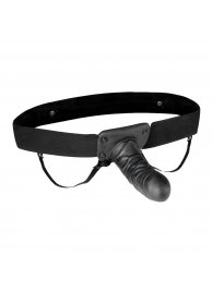 Чёрный полый страпон с вибрацией Unisex Vibrating Hollow Strap-On - 14 см. - Lux Fetish - купить с доставкой в Орехово-Зуево