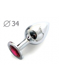 Коническая серебристая анальная втулка с малиновым кристаллом - 8,2 см. - Anal Jewelry Plug - купить с доставкой в Орехово-Зуево