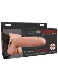 Телесный перезаряжаемый вибрострапон 7  Hollow Rechargeable Strap-on with Balls - 20,3 см. - Pipedream - купить с доставкой в Орехово-Зуево