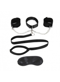Чёрный ошейник с наручниками и поводком Collar Cuffs   Leash Set - Lux Fetish - купить с доставкой в Орехово-Зуево
