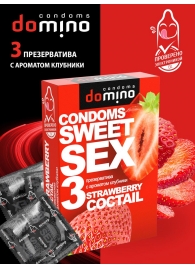 Презервативы для орального секса DOMINO Sweet Sex с ароматом клубничного коктейля  - 3 шт. - Domino - купить с доставкой в Орехово-Зуево