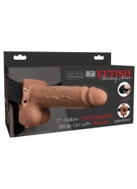 Кофейный перезаряжаемый вибрострапон 7  Hollow Rechargeable Strap-on with Balls - 20,3 см. - Pipedream - купить с доставкой в Орехово-Зуево