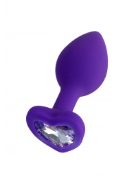 Фиолетовая анальная втулка Diamond Heart с прозрачным кристаллом - 7 см. - ToyFa - купить с доставкой в Орехово-Зуево