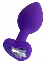 Фиолетовая анальная втулка Diamond Heart с прозрачным кристаллом - 7 см. - ToyFa - купить с доставкой в Орехово-Зуево