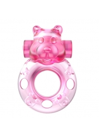 Розовое эрекционное виброкольцо на пенис Pink Bear - Baile - в Орехово-Зуево купить с доставкой