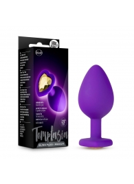 Фиолетовая анальная пробка Bling Plug Medium с золотистым стразом - 8,3 см. - Blush Novelties - купить с доставкой в Орехово-Зуево
