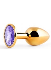 Золотистая анальная пробка с фиолетовым стразом - 7,2 см. - Anal Jewelry Plug - купить с доставкой в Орехово-Зуево
