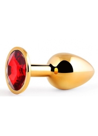 Золотистая анальная пробка с красным стразом - 7,2 см. - Anal Jewelry Plug - купить с доставкой в Орехово-Зуево