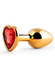 Золотистая анальная пробка с красным стразом-сердечком - 7 см. - Anal Jewelry Plug - купить с доставкой в Орехово-Зуево