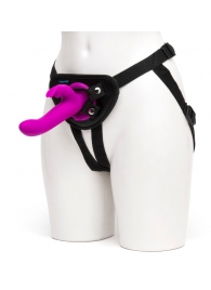 Лиловый страпон Rechargeable Vibrating Strap-On Harness Set - 17,6 см. - Happy Rabbit - купить с доставкой в Орехово-Зуево