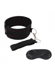 Черный ошейник с длинным поводком Collar and Leash Set - Lux Fetish - купить с доставкой в Орехово-Зуево