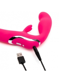 Ярко-розовый безремневой страпон Rechargeable Vibrating Strapless Strap-On - Happy Rabbit - купить с доставкой в Орехово-Зуево