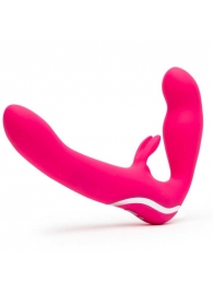 Ярко-розовый безремневой страпон Rechargeable Vibrating Strapless Strap-On - Happy Rabbit - купить с доставкой в Орехово-Зуево