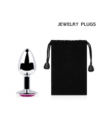 Серебристая анальная пробка с малиновым кристаллом - 7,2 см. - Anal Jewelry Plug - купить с доставкой в Орехово-Зуево