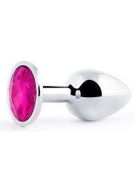 Серебристая анальная пробка с малиновым кристаллом - 7,2 см. - Anal Jewelry Plug - купить с доставкой в Орехово-Зуево