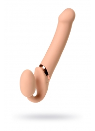 Телесный безремневой вибрострапон Vibrating Bendable Strap-On L - Strap-on-me - купить с доставкой в Орехово-Зуево