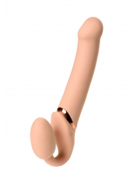 Телесный безремневой вибрострапон Vibrating Bendable Strap-On L - Strap-on-me - купить с доставкой в Орехово-Зуево
