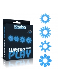 Набор из 4 голубых, светящихся в темноте эрекционных колец Lumino Play - Lovetoy - в Орехово-Зуево купить с доставкой