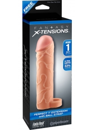 Телесная насадка с кольцом Perfect 1 Extension with Ball Strap - 17 см. - Pipedream - в Орехово-Зуево купить с доставкой