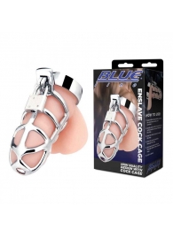 Серебристая металлическая клетка для члена с замком Enslave Cock Cage - BlueLine - купить с доставкой в Орехово-Зуево