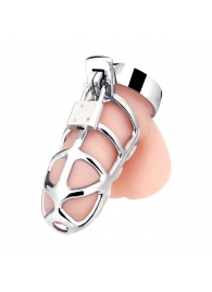 Серебристая металлическая клетка для члена с замком Enslave Cock Cage - BlueLine - купить с доставкой в Орехово-Зуево